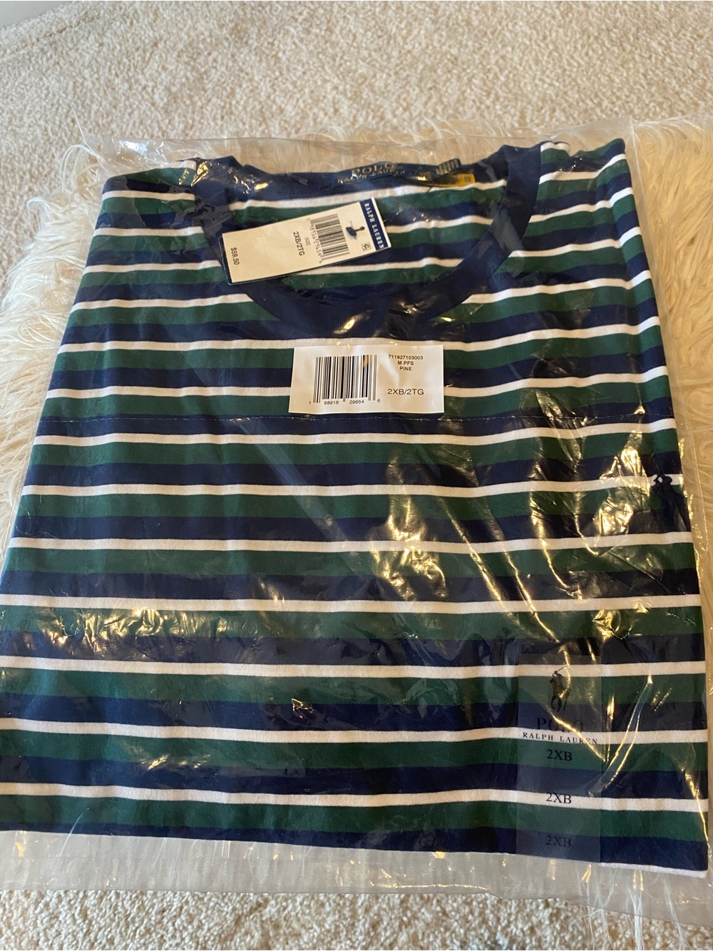 Polo by Ralph Lauren Navy, Green & White Striped Short Sleeve Tee